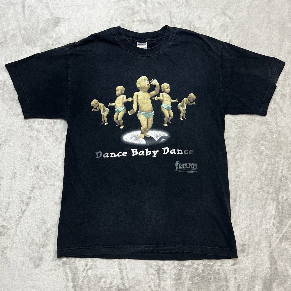 Vintage 1996 Dancing Baby Kinetix T Shirt Black Large 90s Internet Meme CGI Tech